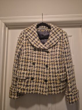 Allen Schwartz Woven "Peacoat" Yellow/Grey/White Size 8